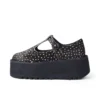 Adult Women Kick T Bar Platform Leather Black
