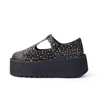 Adult Women Kick T Bar Platform Leather Black