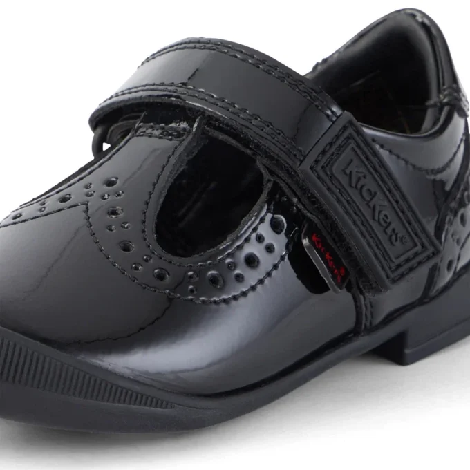 Infant Girls Bridie Brogue T-Vel Patent Leather Black