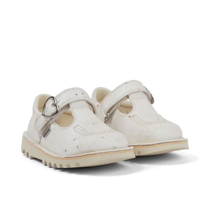 Infant Unisex Kick T-Bar Glitter Shoes White
