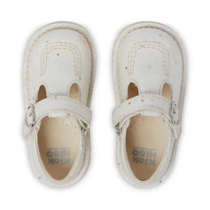Infant Unisex Kick T-Bar Glitter Shoes White