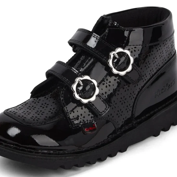 Junior Girls Kick Hi Meadow Patent Leather Boots Black