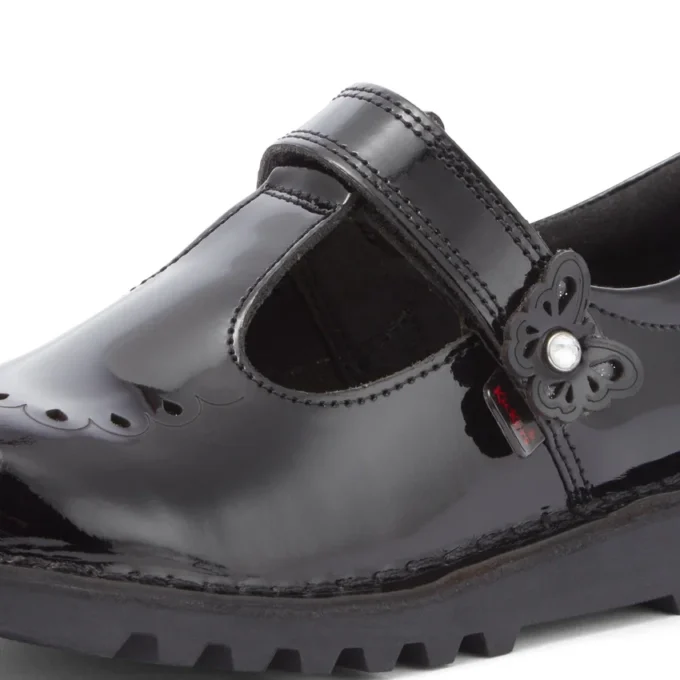 Junior Girls Kick T Bar Bloom Patent Leather Black
