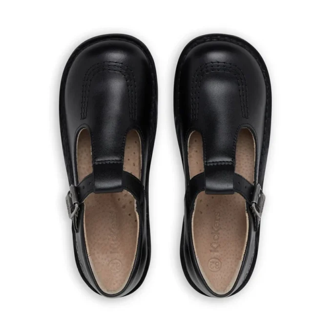 Junior Girls Kick T Bar Leather Black