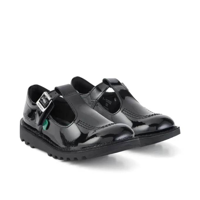 Junior Girls Kick T Bar Patent Leather Black