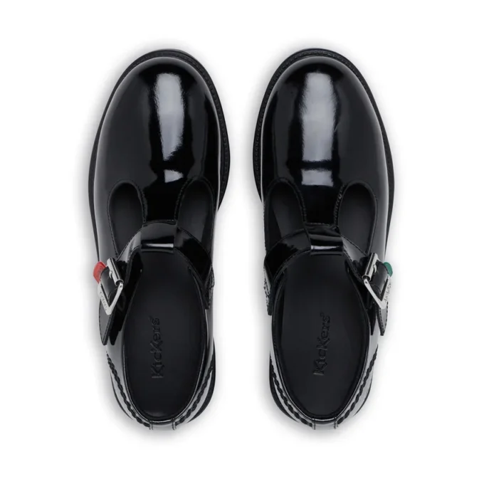 Junior Girls Lach T-Bar Patent Leather Black