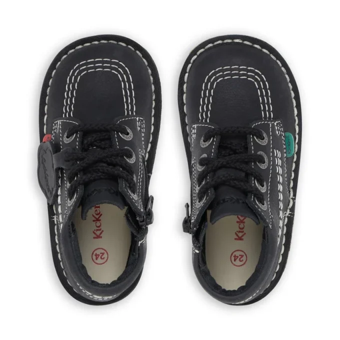 Junior Unisex Kick Hi Zip Leather Black/White