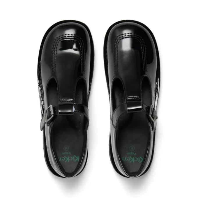 Youth Womens Kick T Bar Leather Alternative Patent Leather Black