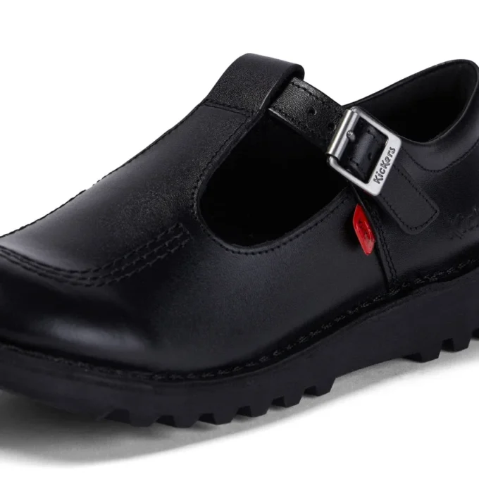 Youth Womens Kick T Bar Leather Black