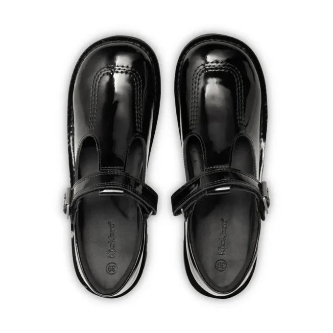 Youth Womens Kick T Bar Patent Leather Black