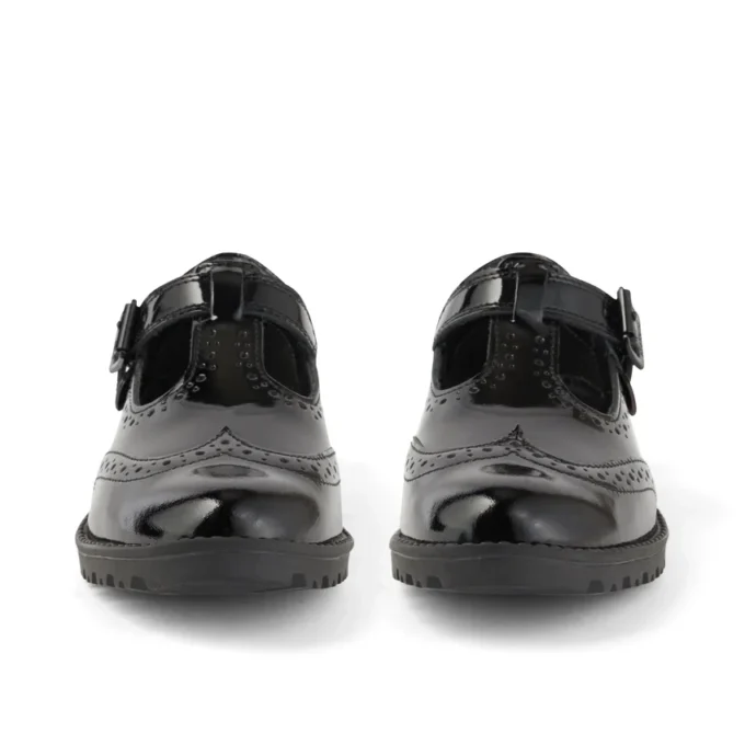 Youth Womens Lachly Brogue T Bar Patent Leather Black