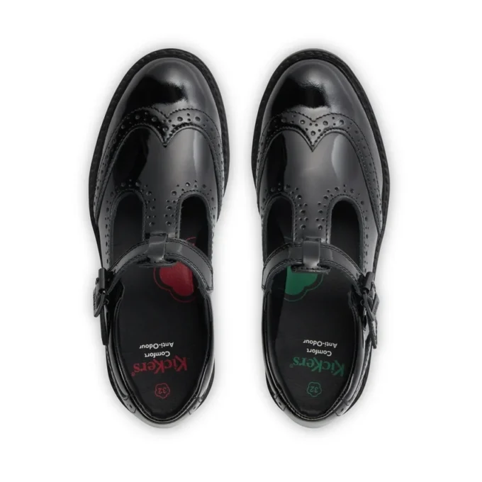 Youth Womens Lachly Brogue T Bar Patent Leather Black